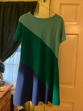 Lisa Perry Mint, Emerald & Navy Colorblock A-Line Mini Dress